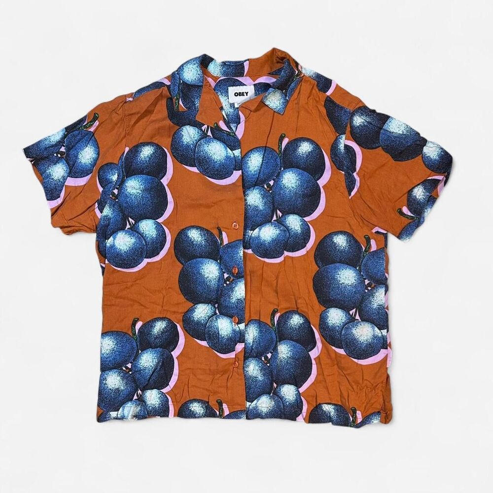 Obey Women's Orange and Blue Shirt